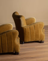 Pair of Danish Sculptural Ochre Mohair Club Chairs, 1940's - Lone Fox
