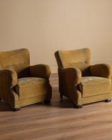 Pair of Danish Sculptural Ochre Mohair Club Chairs, 1940's - Lone Fox
