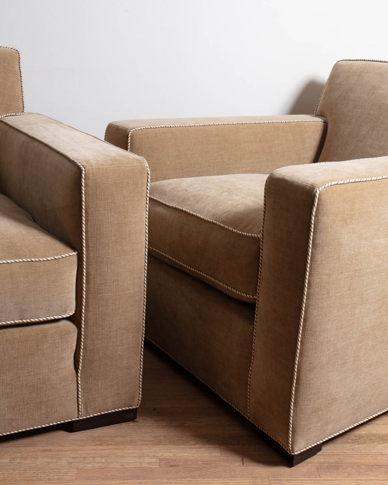 Pair of Donghia Berlin Club Chairs w/ Striped Piping - Lone Fox