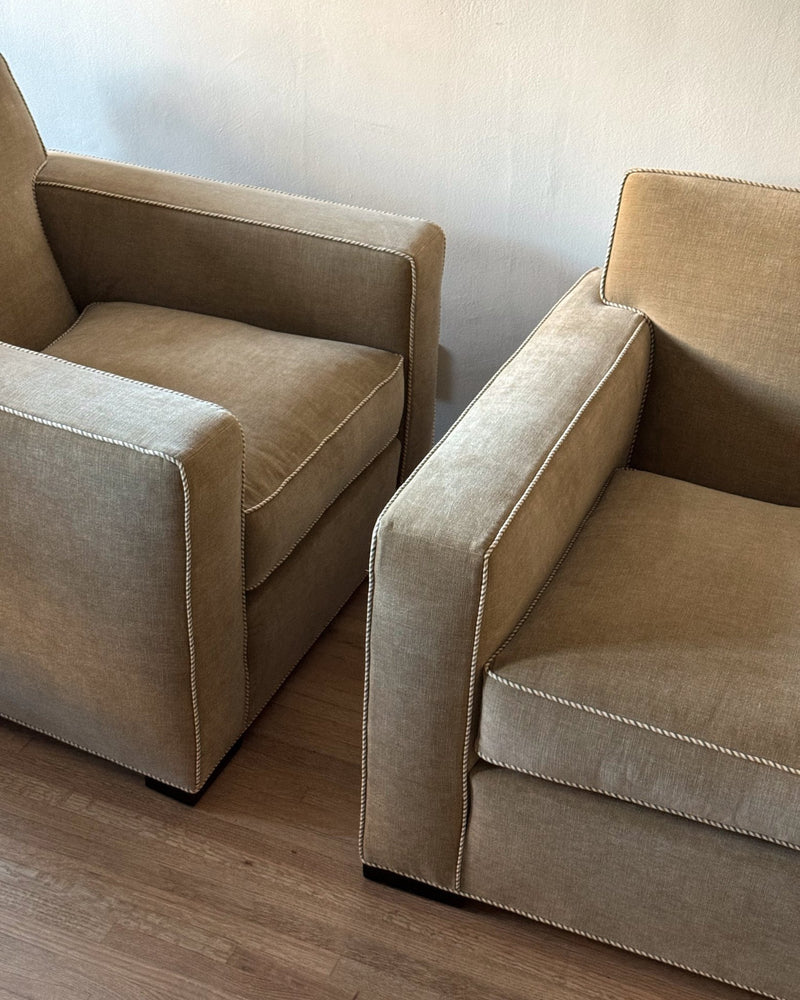 Pair of Donghia Berlin Club Chairs w/ Striped Piping - Lone Fox