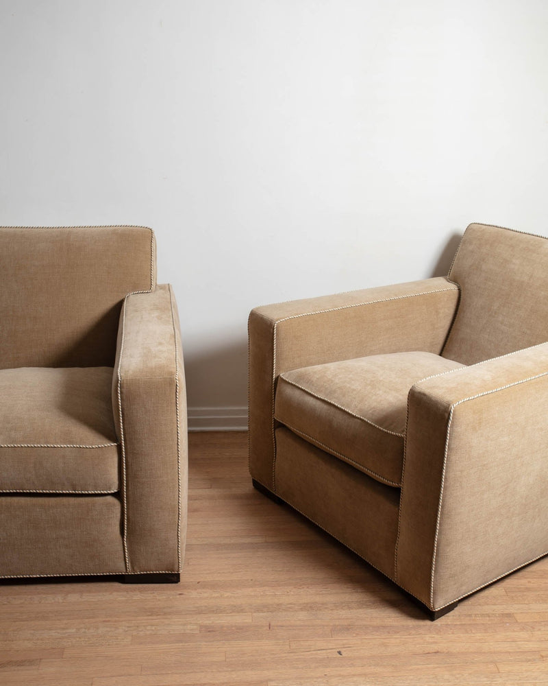 Pair of Donghia Berlin Club Chairs w/ Striped Piping - Lone Fox