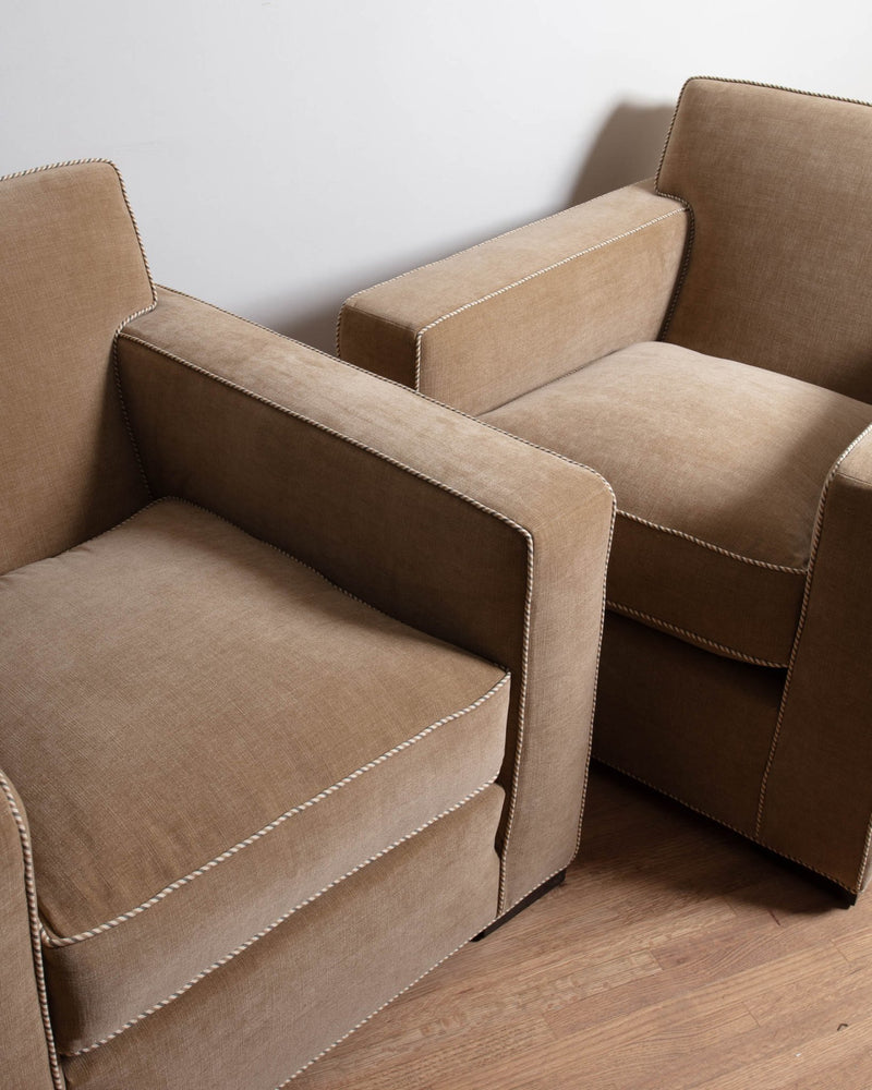 Pair of Donghia Berlin Club Chairs w/ Striped Piping - Lone Fox