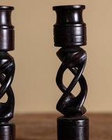 Pair of Ebony Wood Barley Twist Candle Holders, Africa, 1970's - Lone Fox