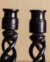 Pair of Ebony Wood Barley Twist Candle Holders, Africa, 1970's - Lone Fox