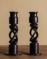 Pair of Ebony Wood Barley Twist Candle Holders, Africa, 1970's - Lone Fox