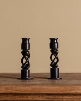 Pair of Ebony Wood Barley Twist Candle Holders, Africa, 1970's - Lone Fox