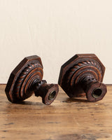 Pair of Folk Art Gothic Carved Wood Candle Holders - Lone Fox