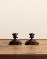 Pair of Folk Art Gothic Carved Wood Candle Holders - Lone Fox
