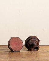 Pair of Folk Art Gothic Carved Wood Candle Holders - Lone Fox