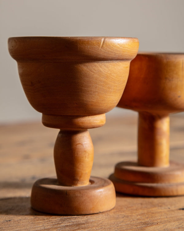 Pair of Folk Carved Wooden Chalice Cups - Lone Fox