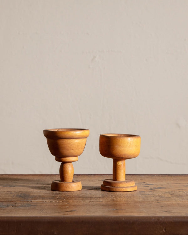 Pair of Folk Carved Wooden Chalice Cups - Lone Fox