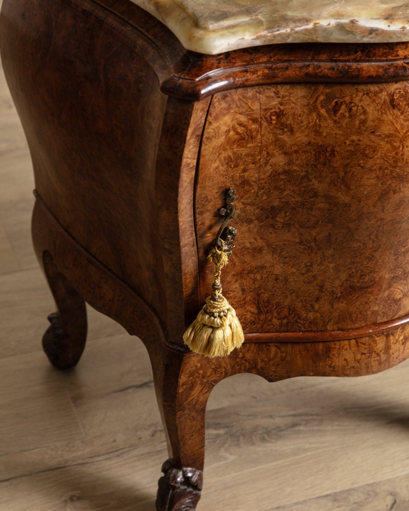 Pair of French Burl & Green Onyx Nighstands, 1950's - Lone Fox