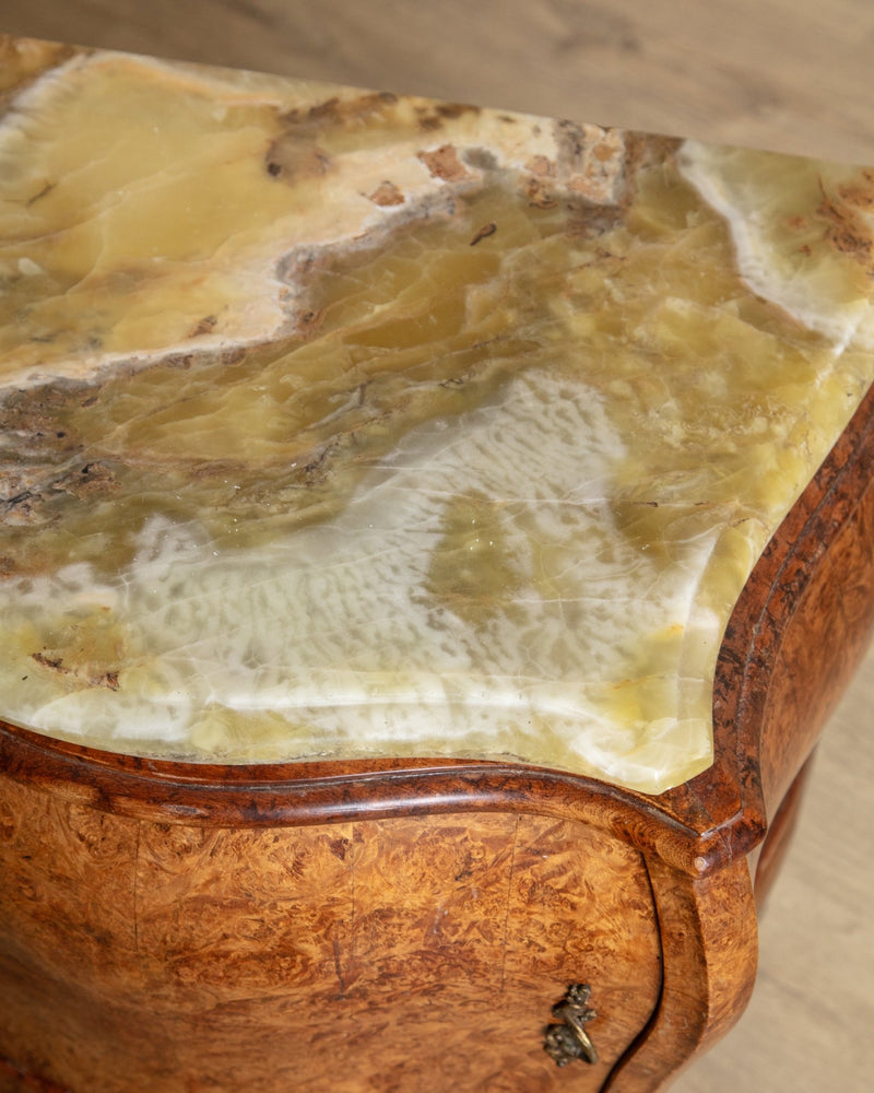 Pair of French Burl & Green Onyx Nighstands, 1950's - Lone Fox