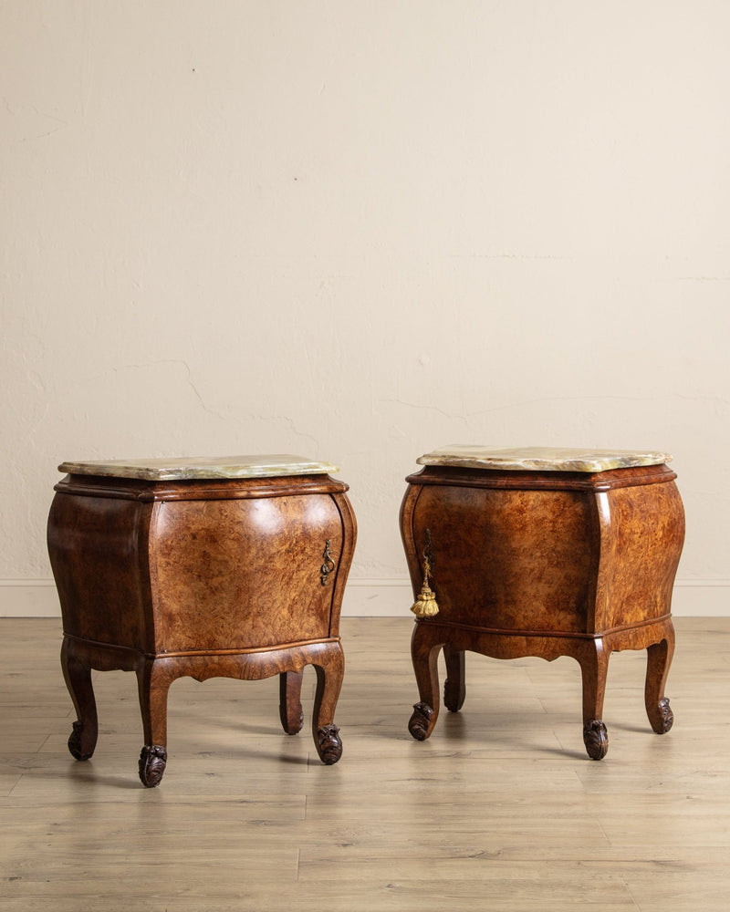 Pair of French Burl & Green Onyx Nighstands, 1950's - Lone Fox