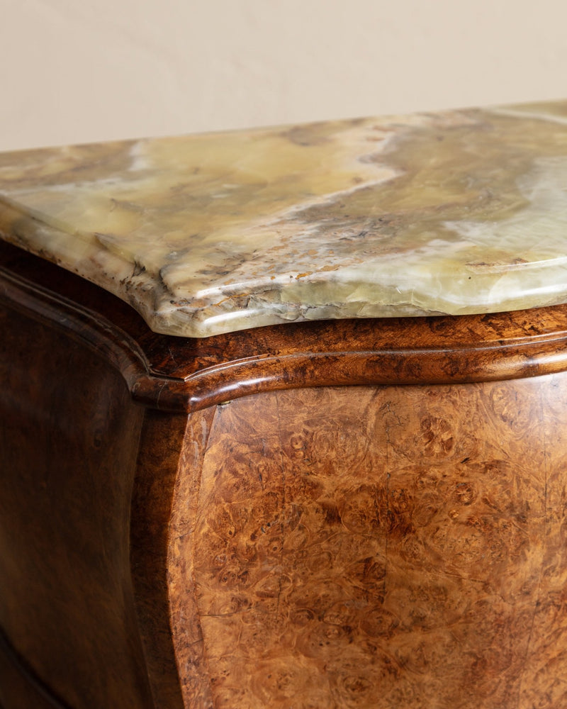 Pair of French Burl & Green Onyx Nighstands, 1950's - Lone Fox