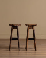 Pair of French Organic Wood & Hammered Iron Barstools, 1950's - Lone Fox