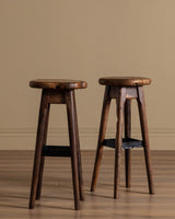 Pair of French Organic Wood & Hammered Iron Barstools, 1950's - Lone Fox