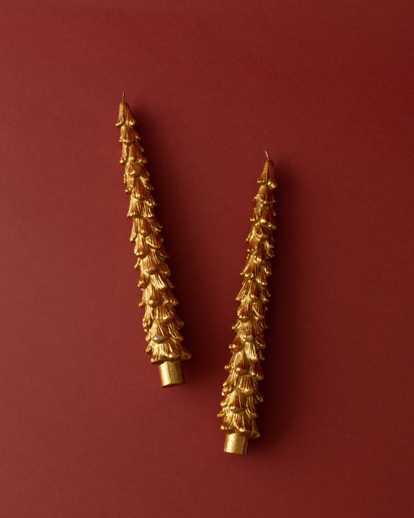 Pair of Gilded Tree Taper Candles - Lone Fox
