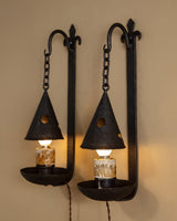 Pair of Gothic Revival Iron Sconces w/ Cone Shades, Europe, 1920s - Lone Fox