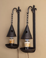 Pair of Gothic Revival Iron Sconces w/ Cone Shades, Europe, 1920s - Lone Fox