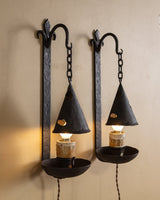 Pair of Gothic Revival Iron Sconces w/ Cone Shades, Europe, 1920s - Lone Fox