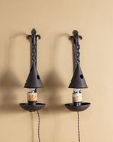 Pair of Gothic Revival Iron Sconces w/ Cone Shades, Europe, 1920s - Lone Fox
