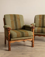 Pair of Green Striped Wool & Oak Lounge Chairs by Henning Kjaernulf, Denmark, 1970's - Lone Fox