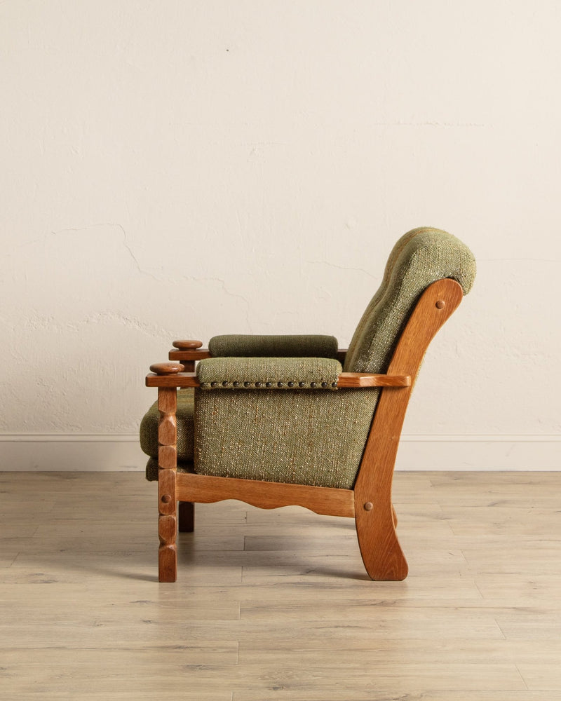 Pair of Green Striped Wool & Oak Lounge Chairs by Henning Kjaernulf, Denmark, 1970's - Lone Fox