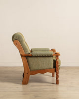 Pair of Green Striped Wool & Oak Lounge Chairs by Henning Kjaernulf, Denmark, 1970's - Lone Fox