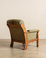 Pair of Green Striped Wool & Oak Lounge Chairs by Henning Kjaernulf, Denmark, 1970's - Lone Fox