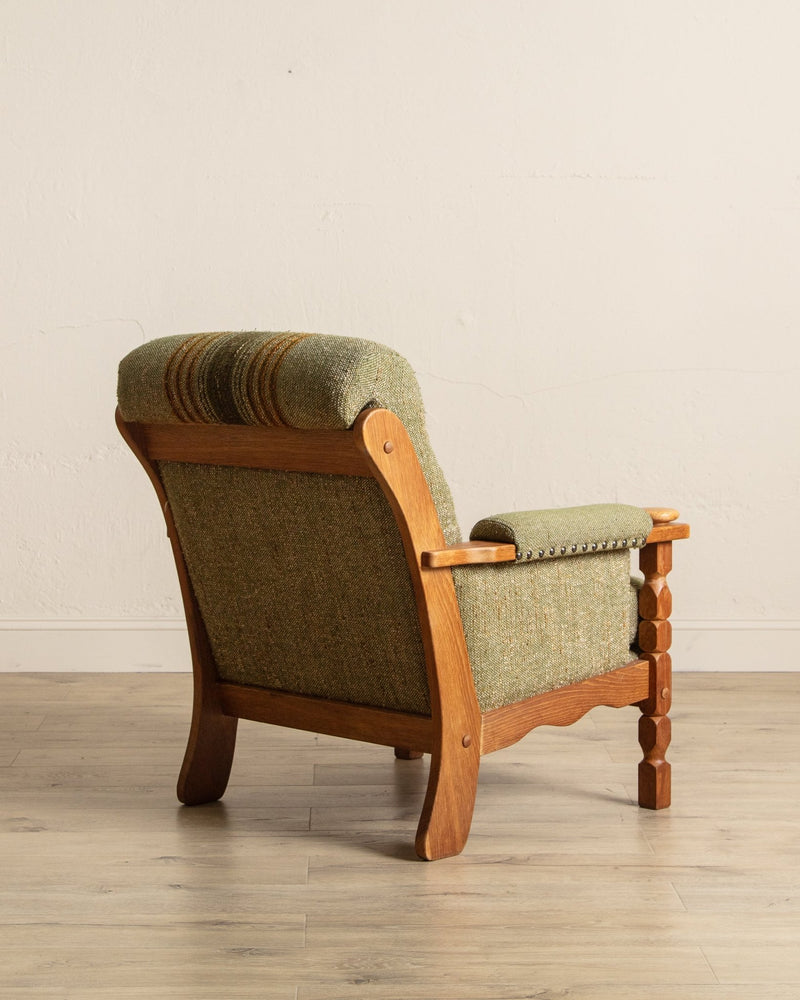 Pair of Green Striped Wool & Oak Lounge Chairs by Henning Kjaernulf, Denmark, 1970's - Lone Fox