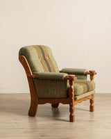 Pair of Green Striped Wool & Oak Lounge Chairs by Henning Kjaernulf, Denmark, 1970's - Lone Fox