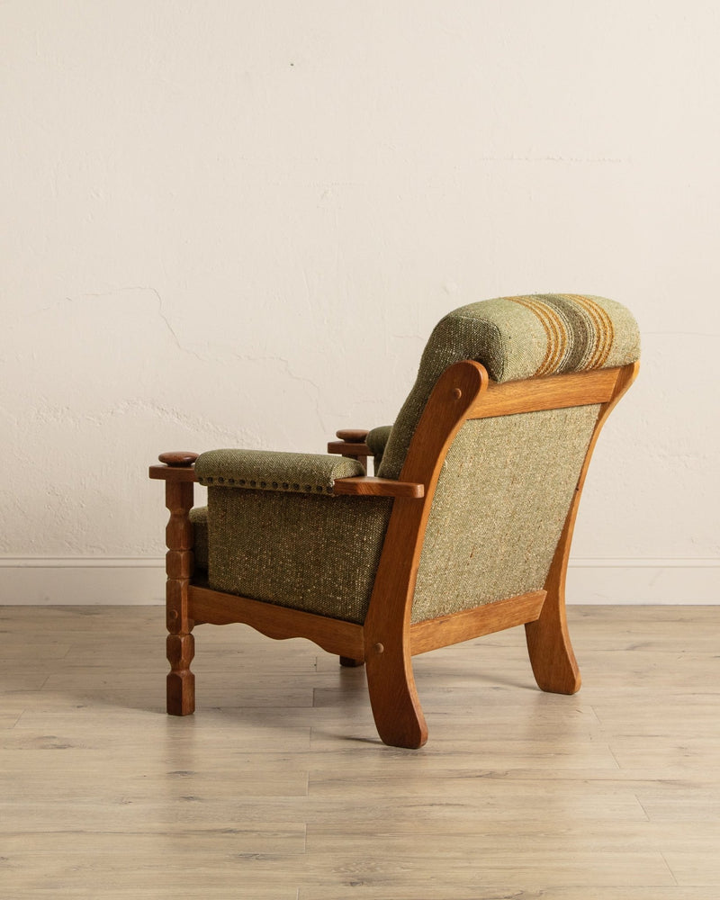Pair of Green Striped Wool & Oak Lounge Chairs by Henning Kjaernulf, Denmark, 1970's - Lone Fox