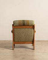 Pair of Green Striped Wool & Oak Lounge Chairs by Henning Kjaernulf, Denmark, 1970's - Lone Fox