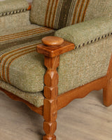 Pair of Green Striped Wool & Oak Lounge Chairs by Henning Kjaernulf, Denmark, 1970's - Lone Fox