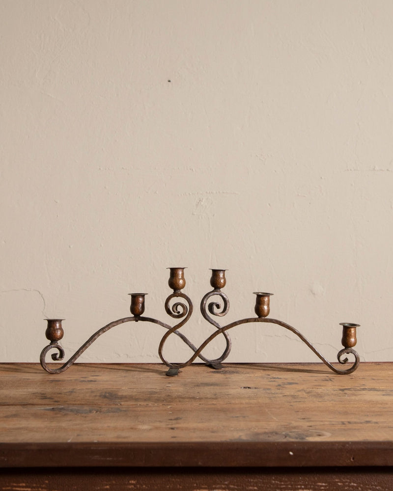 Pair of Hand Forged Copper Candle Holders - Lone Fox