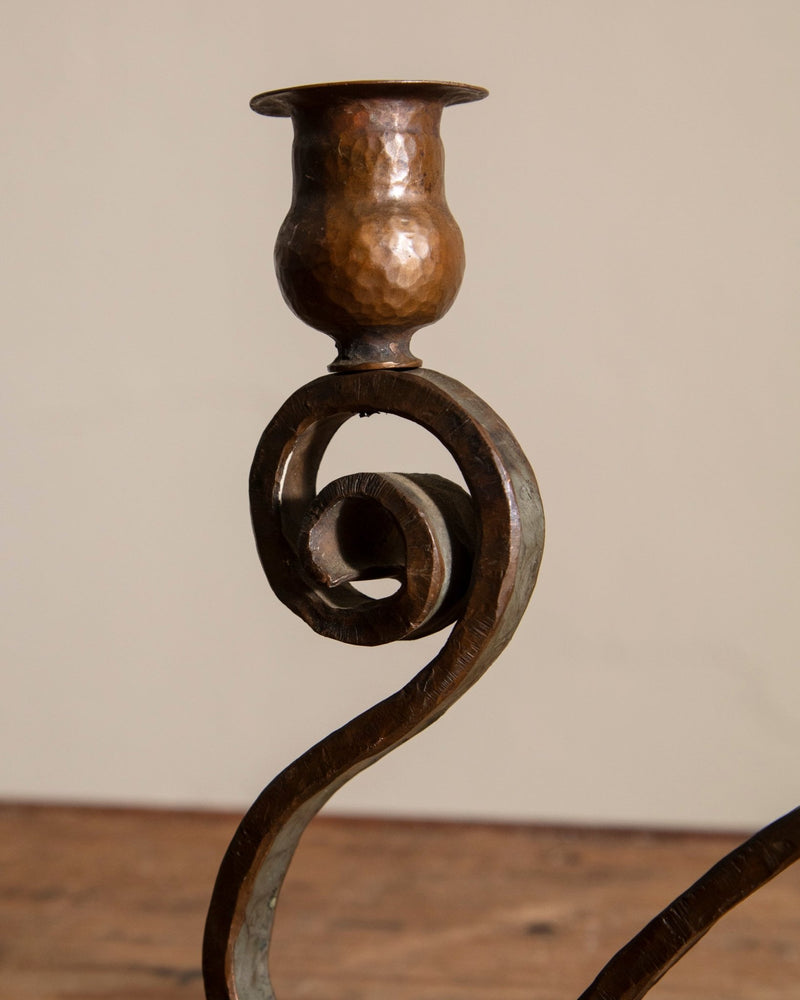 Pair of Hand Forged Copper Candle Holders - Lone Fox