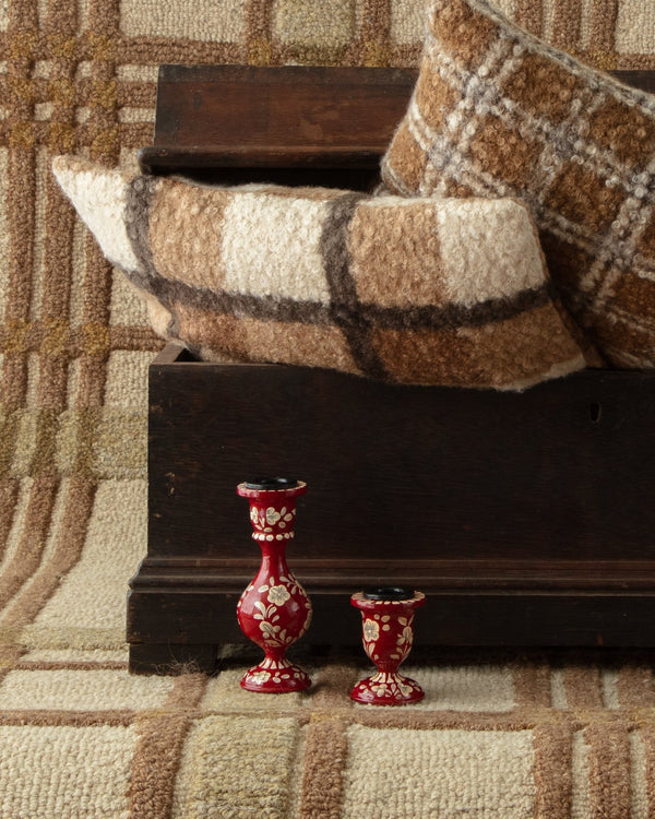 Pair of Hand - Painted Crimson Wood Taper Holders - Lone Fox