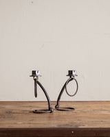 Pair of Handmade Forged Metal Taper Candle Holders, Signed - Lone Fox
