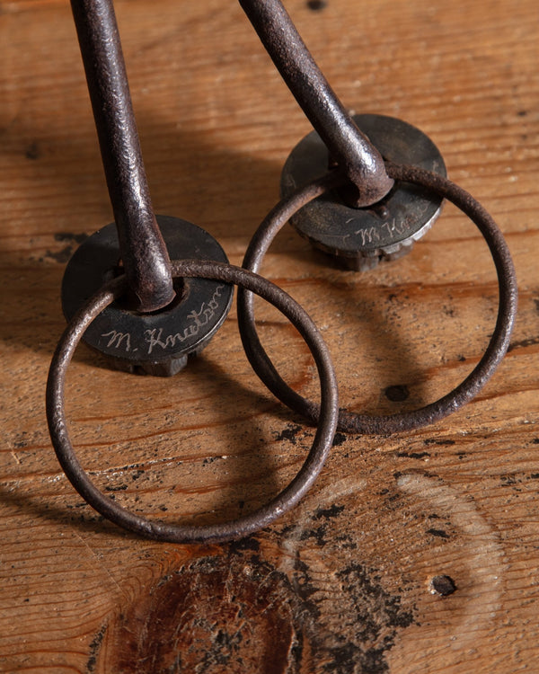 Pair of Handmade Forged Metal Taper Candle Holders, Signed - Lone Fox