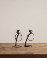 Pair of Handmade Forged Metal Taper Candle Holders, Signed - Lone Fox