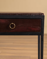 Pair of Iron & Leather End Tables Manner of Jean-Michel Frank, Europe, 1980's - Lone Fox