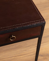 Pair of Iron & Leather End Tables Manner of Jean-Michel Frank, Europe, 1980's - Lone Fox