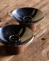 Pair of Low Metal and Wood Taper Holders, Scandinavian, 1960's - Lone Fox