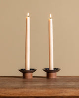 Pair of Low Metal and Wood Taper Holders, Scandinavian, 1960's - Lone Fox
