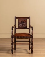 Pair of Oak & Leather Open Arm Chairs, France, 1940s - Lone Fox