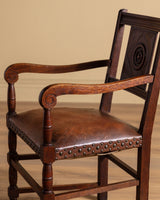 Pair of Oak & Leather Open Arm Chairs, France, 1940s - Lone Fox