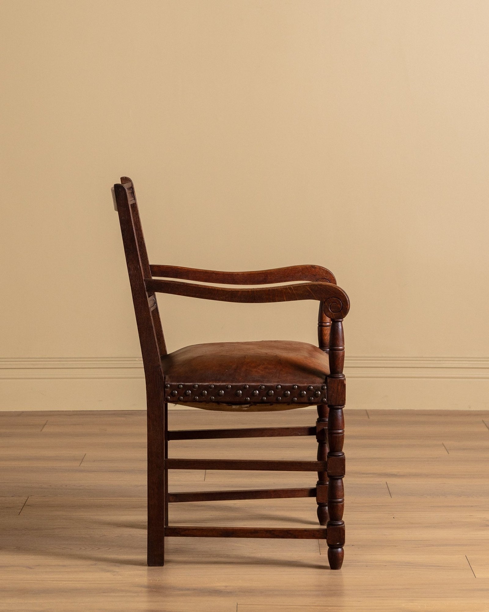 Pair of Oak & Leather Open Arm Chairs, France, 1940s – Lone Fox