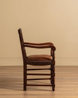 Pair of Oak & Leather Open Arm Chairs, France, 1940s - Lone Fox
