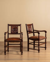 Pair of Oak & Leather Open Arm Chairs, France, 1940s - Lone Fox